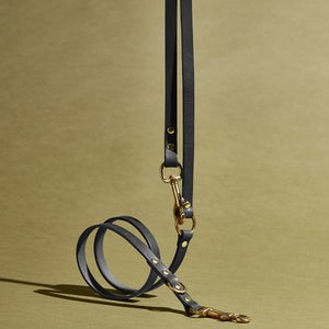 Adjustable Long Leather Dog Lead grey